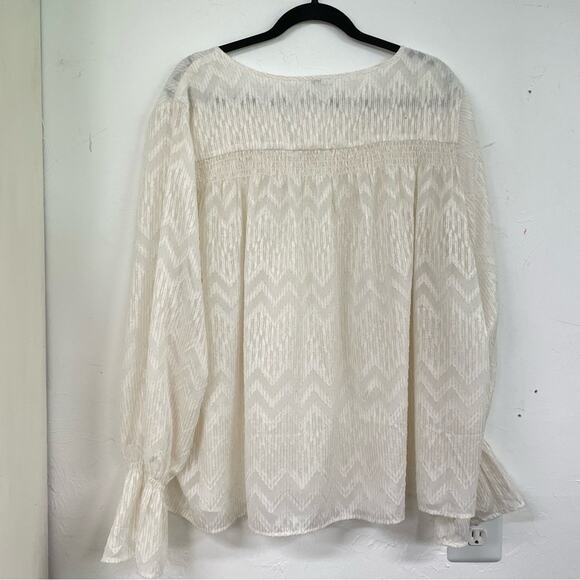 Maette Cream & Gold Striped Metallic Long Sleeve Blouse Womens 2X Boho Shirt Top - Picture 7 of 7